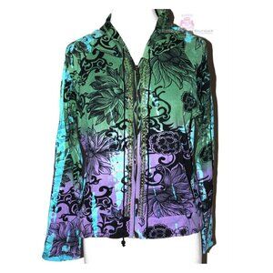 Lola P. Womens Bohemian Multicolor Bead Embellished Zippered Hoodie Jacket M